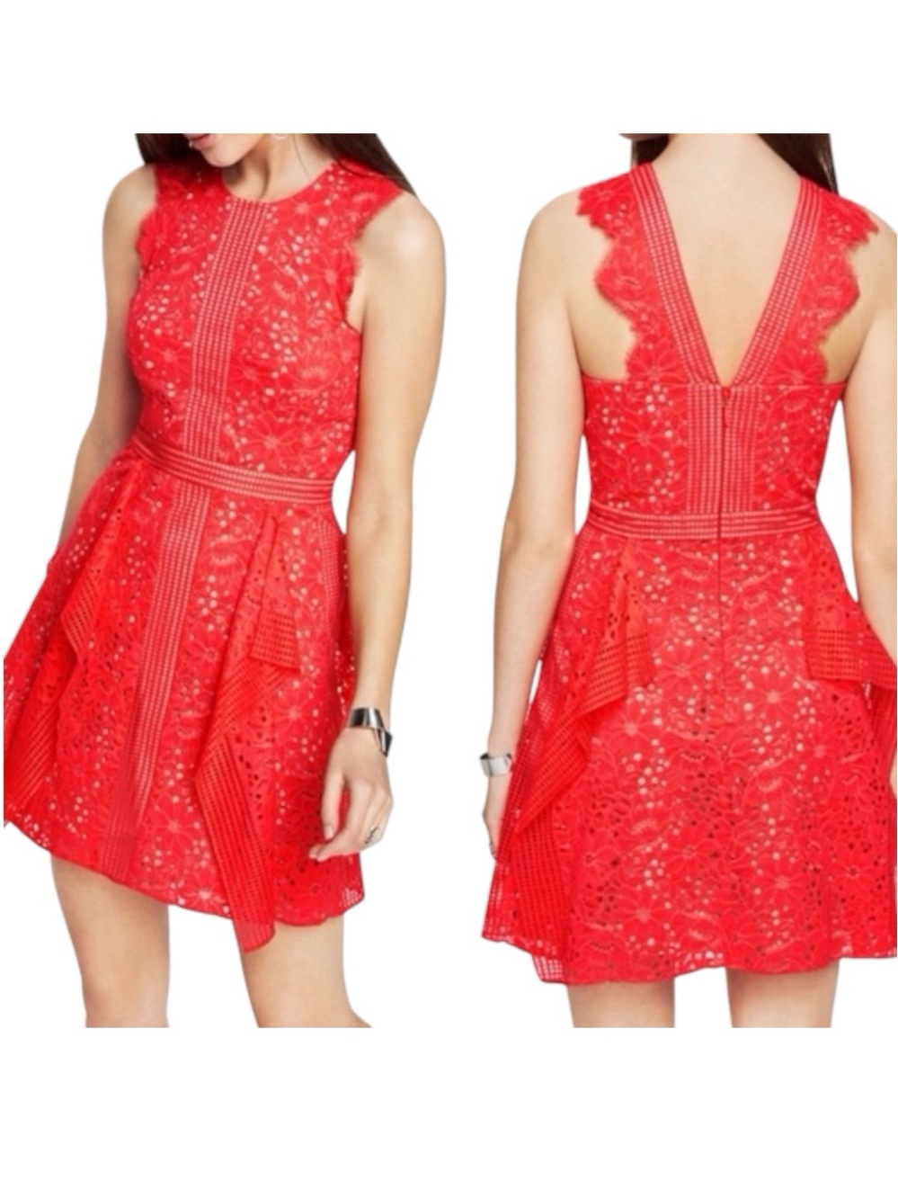 NWT BCBGMAXAZRIA Ondina Bright Poppy Red Floral Lace Dress Size 0/XS MSRP $338